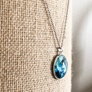 Pendant necklace blue and silver marble